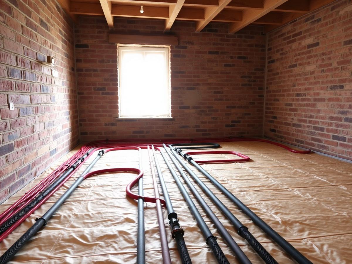 Pose de chauffage par le sol dans une maison neuve